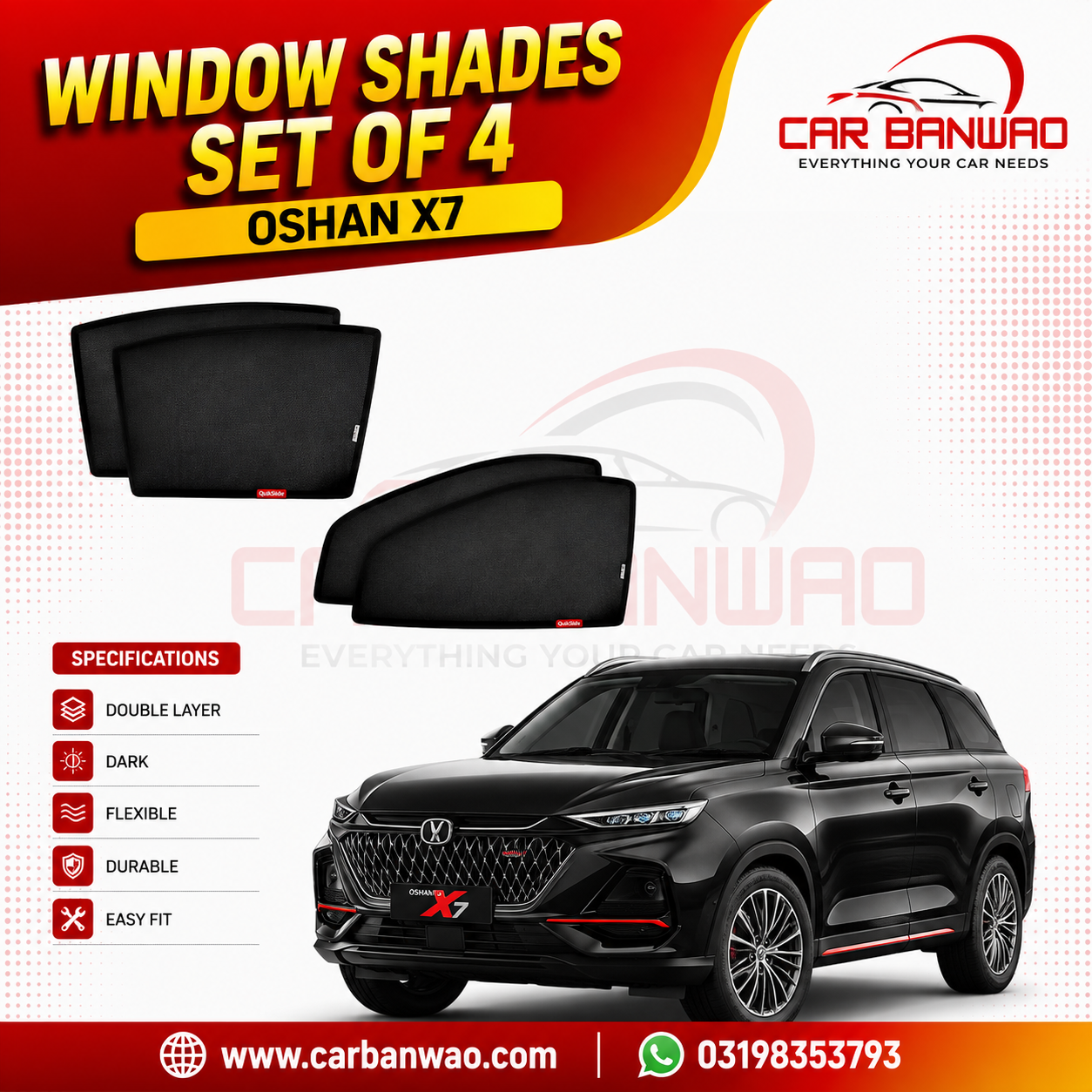 Car Shades Set Oshan X7 Double Layer Dark Mesh (2022-2026)