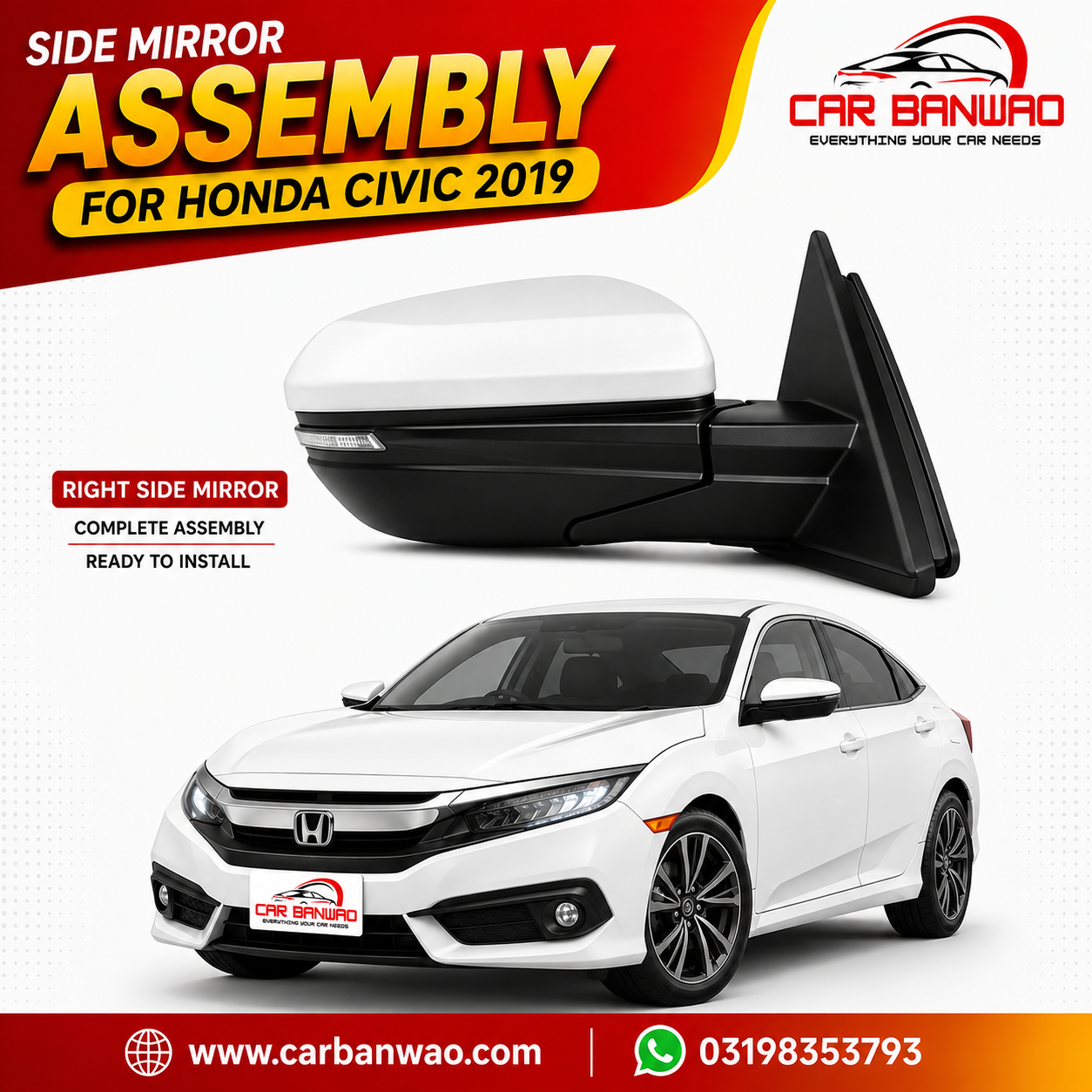 Side Mirror Driver Side Honda Civic Car 2016-2021